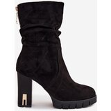 Boto Insulated Women's Ankle Boots on Heel with Gold Lock and Wrinkling Black Briannae | shoptok.hr