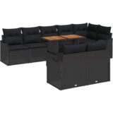 vidaXL set od 9 dijelova vrtnog kauča s jastučićima crni poli ratan akacija, sofa za 2 osobe s jastučićima crni poli ratan | shoptok.hr