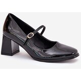 Boto Lacquered Heels On A Block With Strap And Buckle Black Tammirea | Shoptok.si