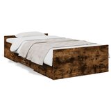 Maison Chic Posteljni okvir - Enojna postelja - Postelja za odrasle s predali dimljen hrast 100x200 cm inž. les, (21697314) | Shoptok.si