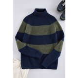 Trendyol Khaki Slim Turtleneck Color Blocked Knitwear Sweater Cene