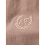 Ombre Men's cotton longsleeve with striped U neckline and embroidery - brown | ePonuda.com