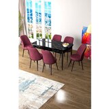 Hanah home Zen - Black Marble, Burgundy Black MarbleBurgundy Extendable Dining Table & Chairs Set (7 Pieces) | ePonuda.com