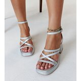 Gemre Silver Holographic Block Heel Sandals Ksenija | ePonuda.com