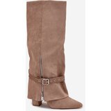 Boto Women's Slip-On Boots On Heel With Decorative Strap Beige Jolivine | shoptok.hr