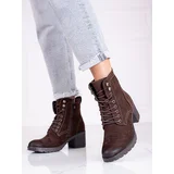 W. POTOCKI Lace-up women's ankle boots with heels Potocki made of ecological suede