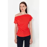 Trendyol Red Boat Neck Fitted Woven Blouse Cene