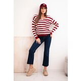 Kesi Włoski Women's striped sweater with a V-neck burgundy | Shoptok.si