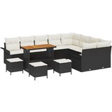vidaXL set od 13 vrtnih sofa s jastučićima crni poli ratan akacije, 2-sjedna vrtna sofa s pohranom i jastučićima crni poli ratan, set od 4 vrtna blagovaonicu s jastučićima crni poli ratan akacije Cijene