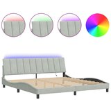 vidaXL Posteljni okvir z LED lučkami svetlo siva 200x200 cm žamet | Shoptok.si