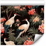  Tapeta - Ornament with birds - silhouettes of cranes and peony flowers on a dark background 49x1000 Samoljepljiva | shoptok.hr
