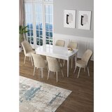 Hanah home Zen - White, Cream WhiteCream Extendable Dining Table & Chairs Set (7 Pieces) | ePonuda.com