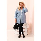 Kesi Włoski Plus Size women's quilted jacket with collar and button denim blue | Shoptok.si
