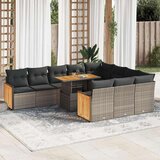 vidaXL 11-dijelni set vrtnih sofa poliratan i bagrem s jastucima sivi | shoptok.hr