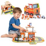 ECO TOYS drveni set za vatrogasnu postaju, garaža s dodacima | shoptok.hr