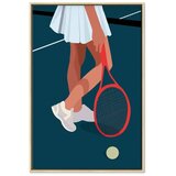  Slika - Female Tennis Player With a Red Racket on the Court - Graphics 80x120 U prirodnom drvenom okviru | shoptok.hr