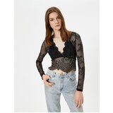 Koton Lace Blouse Transparent Crop V Neck | Shoptok.si