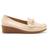 Shelvt Beige women's wedge loafers with gold decoration | Shoptok.si