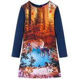 vidaXL Otroška obleka z dolgimi rokavi s potiskom jelena mornarsko modra 92 | Shoptok.si