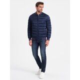 Ombre Men's satin finish bomber jacket with contrasting ribbed cuffs - dark blue | shoptok.hr