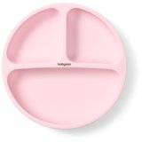 BabyOno silikonski okrugli tanjur s odjeljcima i vakuumom 6 m+, roza | shoptok.hr