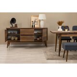 Hanah home vina 03 1048 walnut dark blue (produžni trpezarijski sto, stolice i konzola set (7 komada) | ePonuda.com