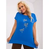 Fashionhunters Dark blue blouse plus size with application