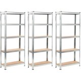 vidaXL Police za shranjevanje 3 kosi jeklo in MDF 75x30x172 cm srebrne | Shoptok.si