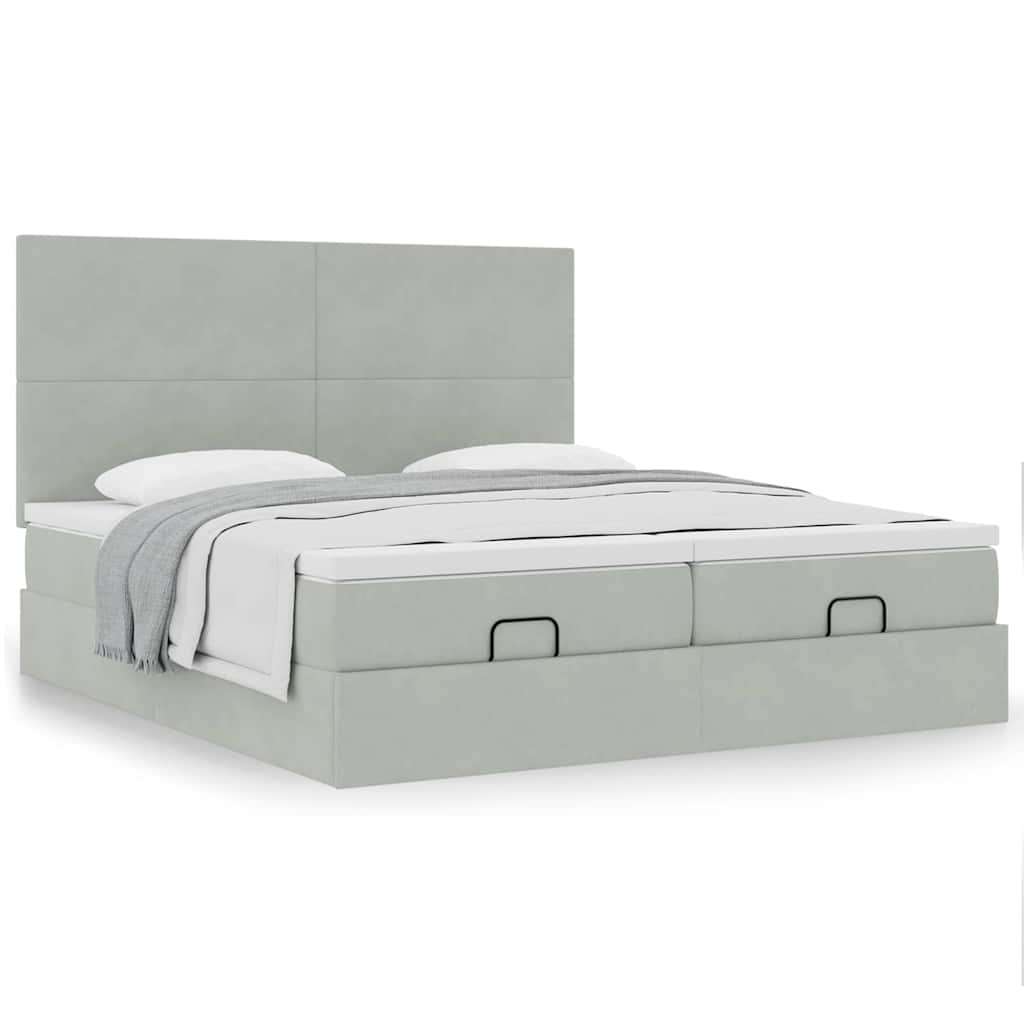 vidaXL Otomanski posteljni okvir z vzmetnicami siv 200x200cm žamet | Shoptok.si