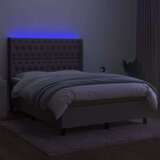  Krevet box spring s madracem LED smeđesivi 140x190 cm tkanina | shoptok.hr