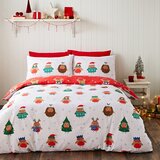 Catherine Lansfield Rdeča/bela podaljšana posteljnina za zakonsko posteljo 230x220 cm Party Robins – | Shoptok.si