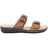 Shelvt Brown women's flip-flops with silver buckles | shoptok.hr