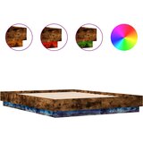 vidaXL Posteljni okvir z LED diodami dimljen hrast 135x190 cm, (21081509) Cene