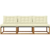 3 Komad Srednja sofa za van Čvrsto drvo akacije Prirodna - Prirodna boja i krem 3x srednje | shoptok.hr