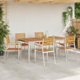 vidaXL vrtni set za objedovanje od 7 dijelova od čvrstog bagremovog drva, vanjski stol za objedovanje 180x90x75 cm od čvrstog bagremovog drva, složive vrtne stolice 2 kom od čvrstog bagremovog drva i čelika, složive vrtne stolice 4 kom od čvrstog bagremovog drva i čelika | shoptok.hr
