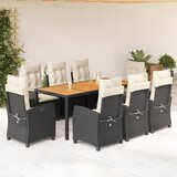  3-dijelni vrtni blagovaonski set s jastucima od poliratana crni Crna 90 cm table length | shoptok.hr