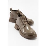 LuviShoes LAGOM Dark Beige Patent Leather Women's Boots Cene