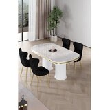 Hanah home trpezarijski set Galya, sto i 4 stolice, ploča u dekoru belog mermera, zlatne noge, crna tkanina Babyface | Eponuda.com