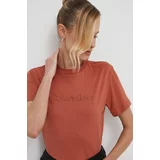 Calvin Klein Bombažna kratka majica ženski, rjava barva