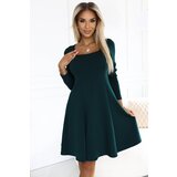 Numoco 574-1 IVANA Comfortable Trapeze Dress with Neckline and Long Sleeves - BOTTLE GREEN | shoptok.hr