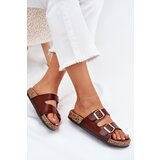 EVENTO Women's Slippers With Buckles Made Of Eco Leather Brown Iskira | shoptok.hr