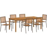 vidaXL Set za vrtno objedovanje od 7 dijelova Siva Poli Ratan Akacija | shoptok.hr