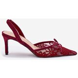 Boto Lace High Heels With Open Back Burgundy Annivirae | Shoptok.si