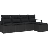 vidaXL Set baštenskog kauča od 5 dijelova s jastučićima Crni poli ratan, 2-sjedalo baštenski kauč s jastučićima Crni poli ratan | shoptok.hr