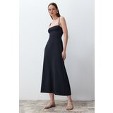 Trendyol Anthracite Strap Back Gipe Detail Ribbed Maxi Flexible Knitted Maxi Dress Cene