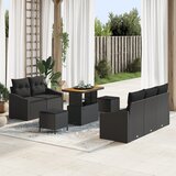 vidaXL 8-delna vrtna sofa garnitura z blazinami Črna Poli ratan Akacija, 2-sedežna vrtna sofa z omarico in blazinami Črna Poli ratan, 3-delni vrtni jedilni set z blazinami Črna Poli ratan Akacija | Shoptok.si