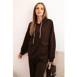Kesi Włoski Women's set butter hoodie with pants with a belt brown | ePonuda.com