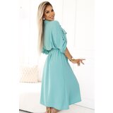 numoco basic 531-2 Midi shirt dress with gold buttons and ties - mint | shoptok.hr