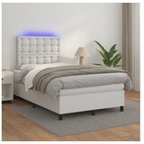  Box spring postelja z vzmetnico LED bela 120x200cm umetno usnje | Shoptok.si