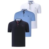 Dewberry TRIPLE SET T8582 MENS T-SHIRT-NAVY BLUE-WHITE-LIGHT BLUE Cene